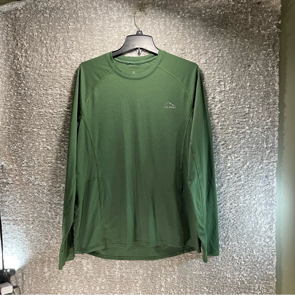 L.L. Bean Shirt Mens Size Large Waffle Knit Long Sleeve Thermal Green Base Layer